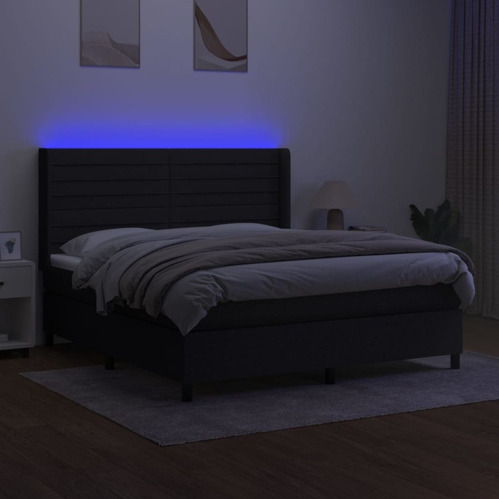 vidaXL fekete szövet rugós és LED-es ágy matraccal 180 x 200 cm 69.57 kg 3138415