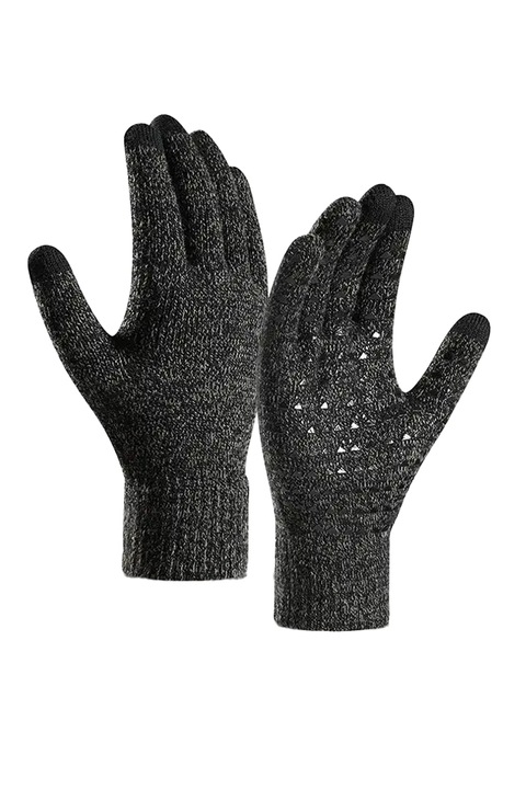 Manusi, model cu degete touch screen, tematica easy winter tech gloves, non – slip pe toata palma, unisex, marime universala, gri, EFAYN