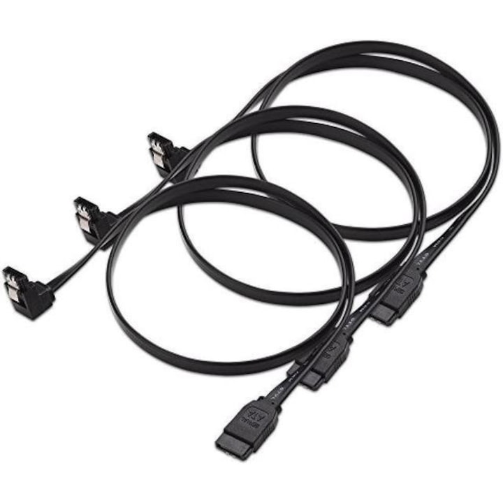 Комплект от 3 кабела AWM, SATA III, 6.0 Gbps, 40 см, коляно 90 градуса, черен