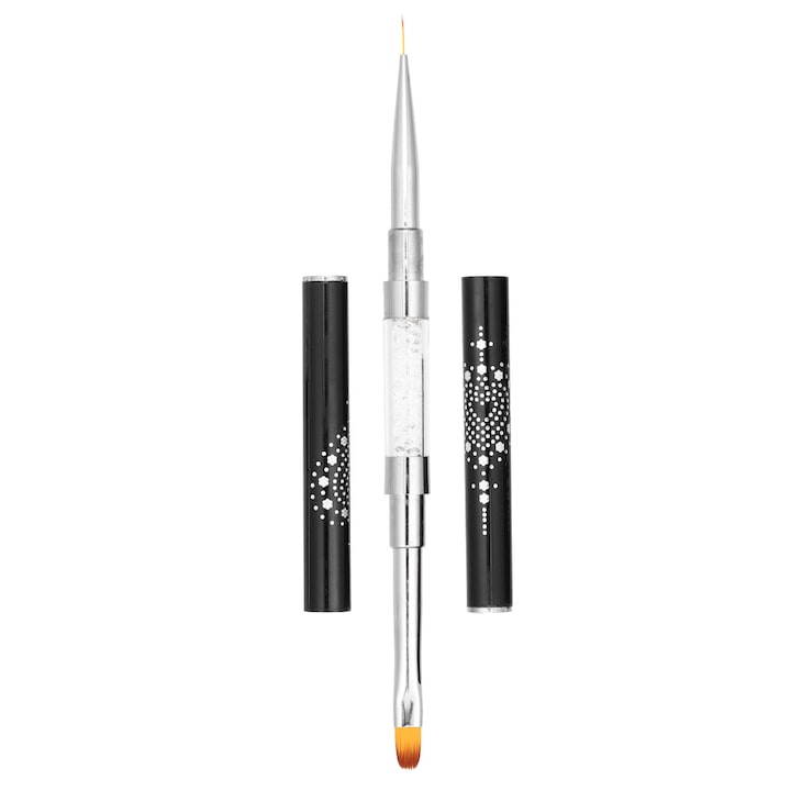 Pensula cu doua capete pentru arta unghiilor, X AUTOHAUX, Aluminiu/Nylon, 18.6x1cm, Argintiu/Negru