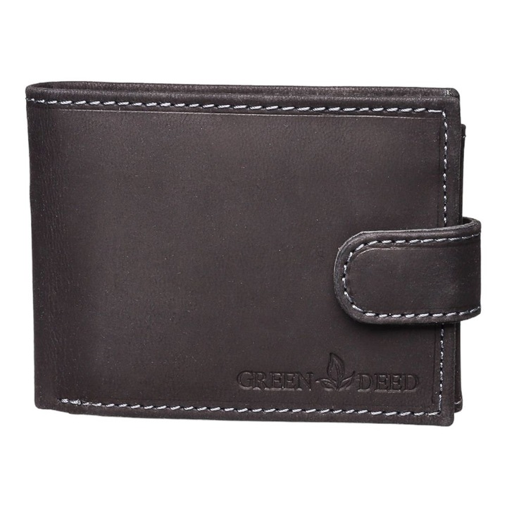 Portofel pentru barbati, GreenDeed, Piele, 12.5 x 9 x 2.5 cm, Negru