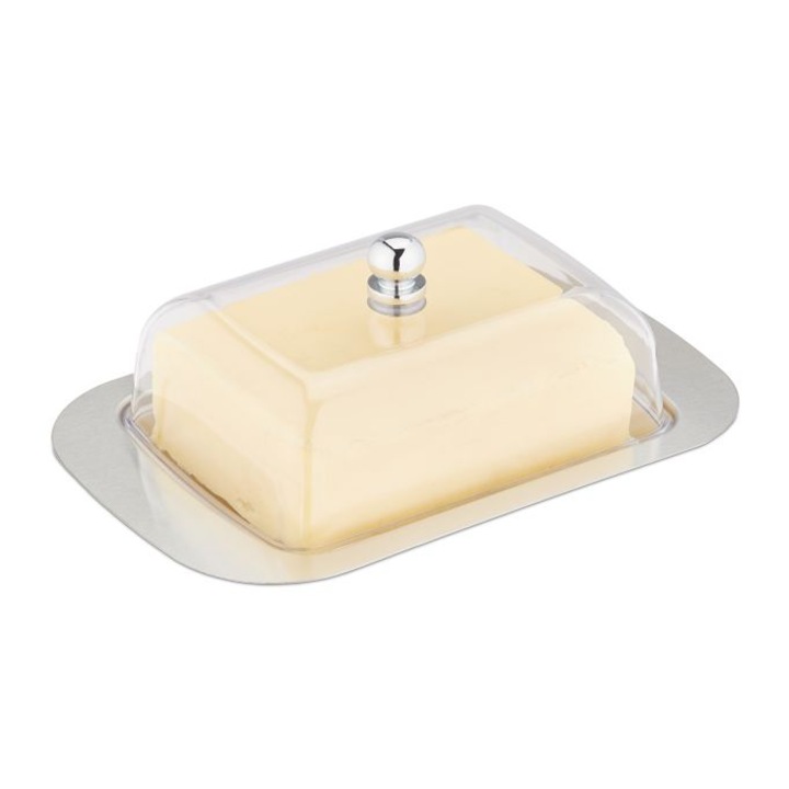 Platou servire cu capac, din inox/plastic, 7 x 18, 5 x 12 cm