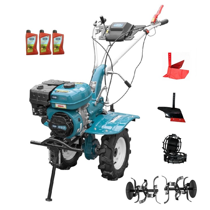 Motocultor Profesional Dakard Hs 1000B, Motor 7Cp, Freze Ajustabile 60-80Cm, Roti Metalice, Plug Arat, Rarita Reglabila, 3l Ulei, 5 Piese