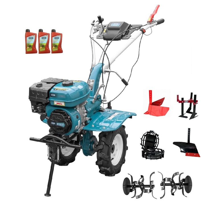 Motocultor Profesional Dakard Hs 1000B, Motor 7Cp, Freze Ajustabile 60-80Cm, Roti Metalice, Plug Arat, Rarita Reglabila, Prasitoare, 3l Ulei, 6 Piese