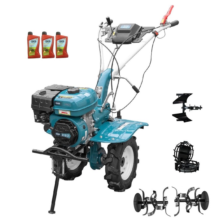 Motocultor Profesional Dakard Hs 1000B, Motor 7Cp, Freze Ajustabile 60-80Cm, Roti Metalice, Plug Reversibil, 3l Ulei, 4 Piese