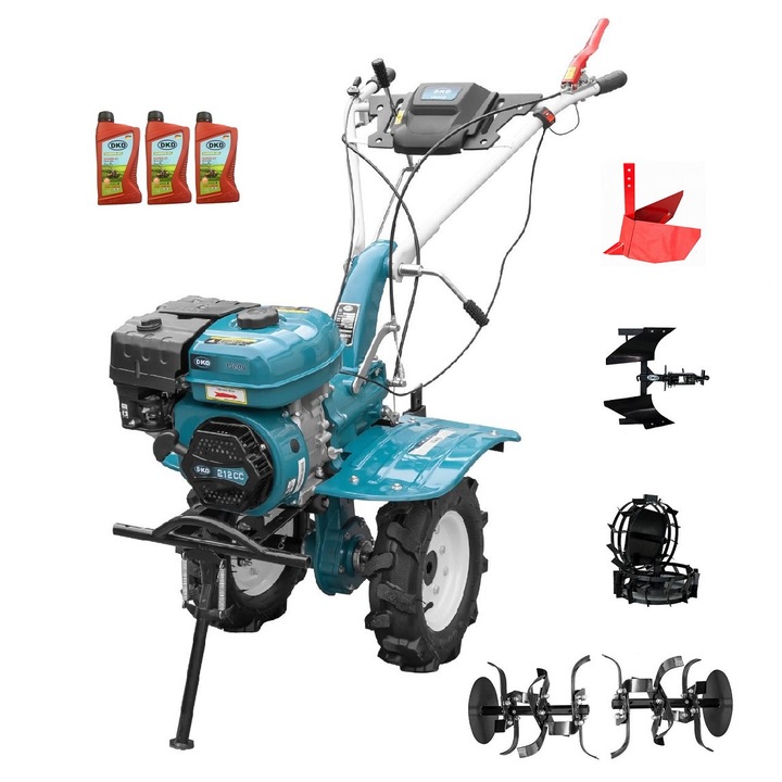 Motocultor Profesional Dakard Hs 1000B, Motor 7Cp, Freze Ajustabile 60-80Cm, Roti Metalice, Plug Reversibil, Rarita Reglabila, 3l Ulei, 5 Piese