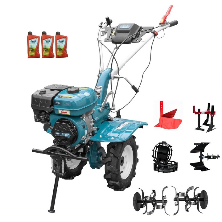 Motocultor Profesional Dakard Hs 1000B, Motor 7Cp, Freze Ajustabile 60-80Cm, Roti Metalice, Plug Reversibil, Rarita Reglabila, Prasitoare, 3l Ulei, 6 Piese