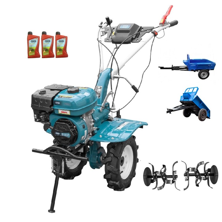 Motocultor Profesional Dakard Hs 1000B, Motor 7Cp, Freze Ajustabile 60-80Cm, Remorca Dakard Ly 500, 3l Ulei, 10 Piese