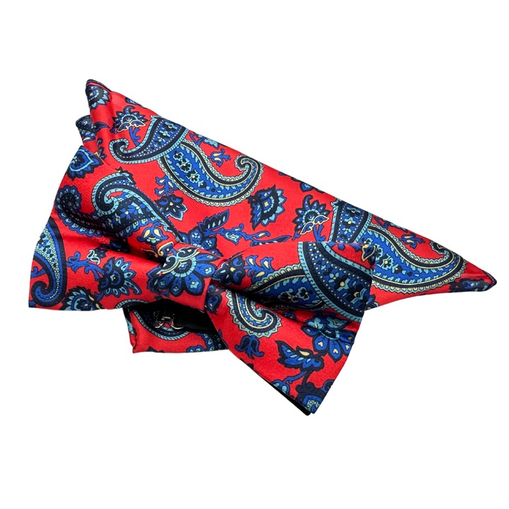 Set Papion si Batista Matase Naturala Paisley, Rosu Hand Made