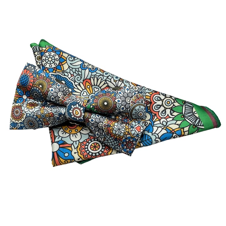 Set Papion si Batista Matase Naturala Paisley, Mandala Hand Made