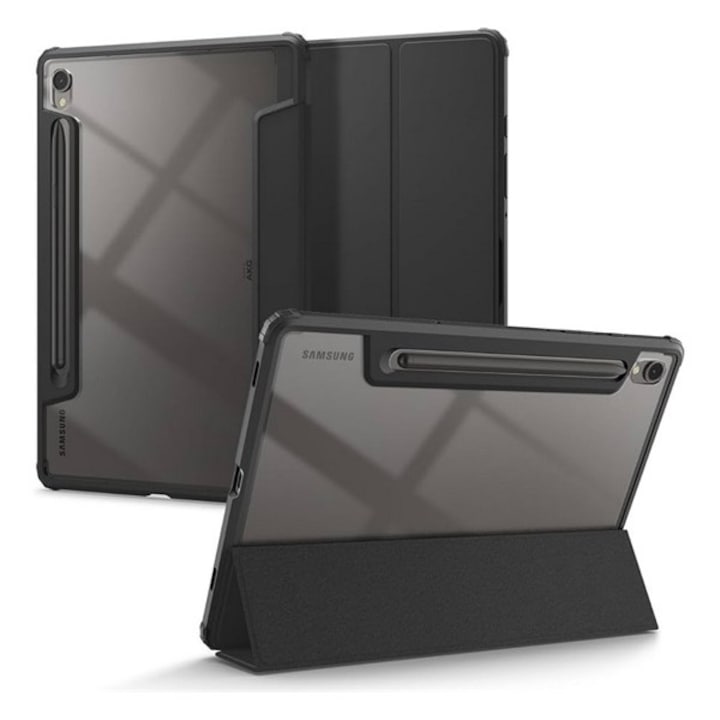 Tablet tok, kompatibilis, Samsung Galaxy Tab S9 LTE (SM-X716) / Galaxy Tab S9 WIFI (SM-X710) Spigen ultra hybrid pro tok álló, bőr hatású (flip, oldalra nyíló, trifold, asztali tartó, ceruza tartó) fekete, gyártói csomagolás