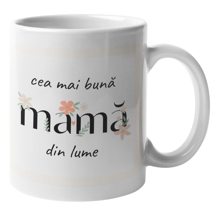 Cana Ceramica, JOYSTOS, 330 ml, Printata Cu Mesaj Pentru Mama "Cea Mai Buna Mama Din Lume"