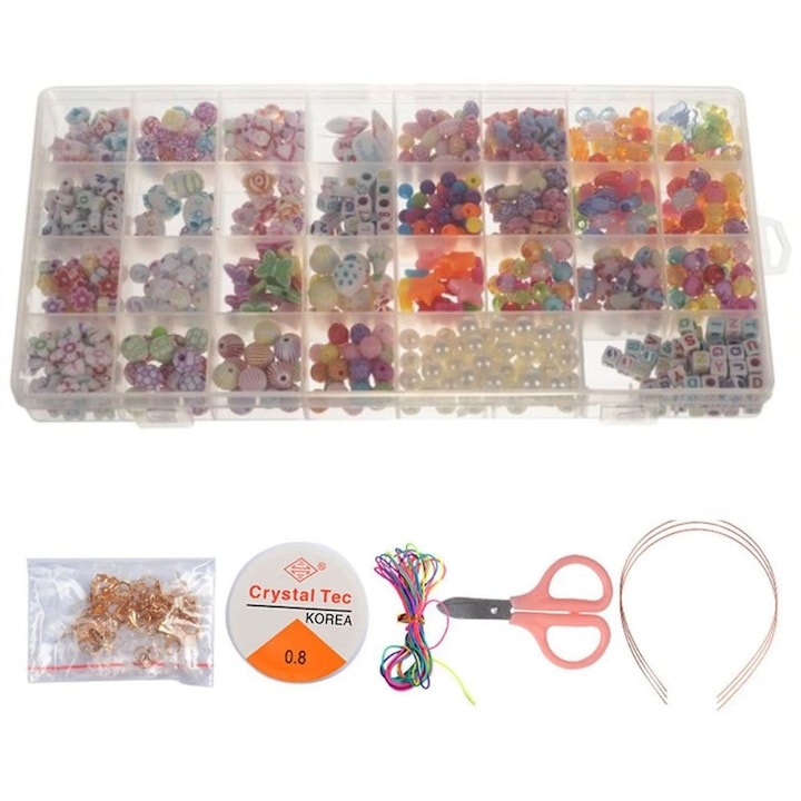Творчески комплект Mercaton® за деца, мъниста и аксесоари за изработка на цветни гривни, 900 части, 13 x 26 x 2,5 cm, многоцветни