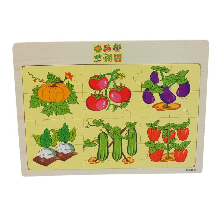 Puzzle educativ incastru Montessori legume, Onore, multicolor, lemn, 30 x 21.5 cm, 24 piese