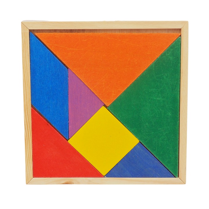 Пъзел Монтесори танграм, Onore, многоцветен, дърво, 20 x 20 см, 7 части