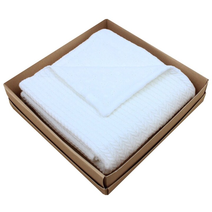 Paturica deluxe, Anna tricotata, verso muselina brodata, alb, 80 x 100 cm