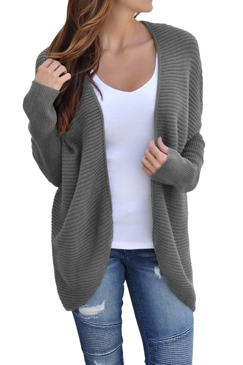 Cardigan cu maneci lungi si model la spate, Gri inchis