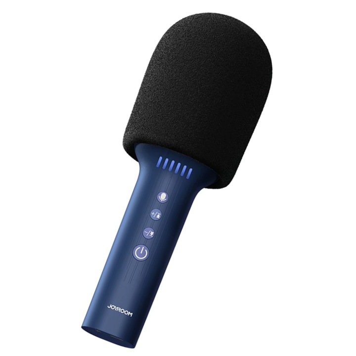 Microfon Wireless pentru karaoke, JoyRoom, Portabil, Bluetooth 5.0, 1200 mAh baterie, Autonomie 5 h, 4 butoane, Albastru