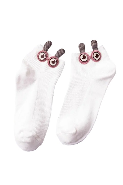 Soseste dama, model scurt accesorizat cu ochisori si urechiuse, tematica I see you, marime 38 – 42, albe, EFAYN