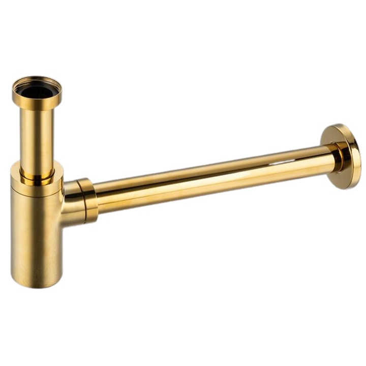 Sifon patrat pentru chiuveta cu luneta si garnituri, Balneo, Alama, Rezistent la coroziune, Materiale de inalta calitate, Tub de scurgere reglabil, Manopera de inalta calitate, 70 mm x 0,8 x 10 x 0,5 cm, Aur periat