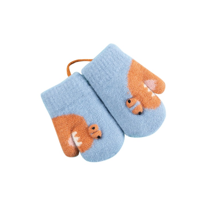 Manusi pentru copii, model cu un singur degetel, manseta elastica si captuseala calduroasa, tematica dino want to play, marime 3 – 5 ani, albastru deschis, EFAYN