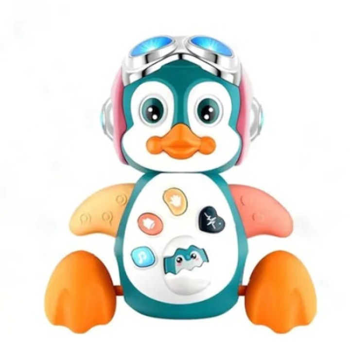 Jucarie interactiva Pinguinul dansator cu casca 15.5 x 16 x 10 cm, Roz