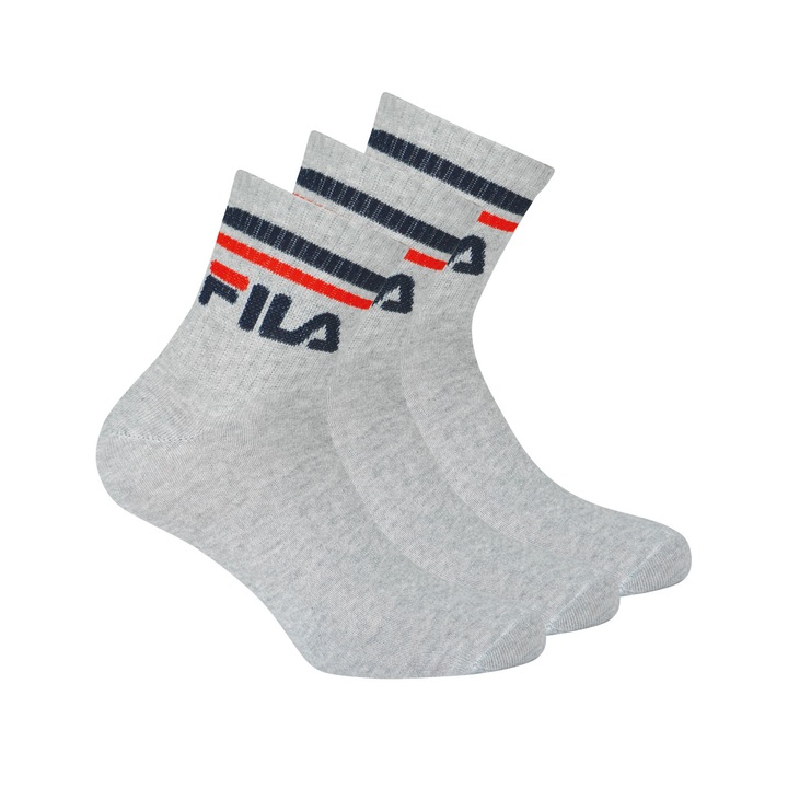Fila, Set de sosete scurte unisex cu logo - 3 perechi, Gri