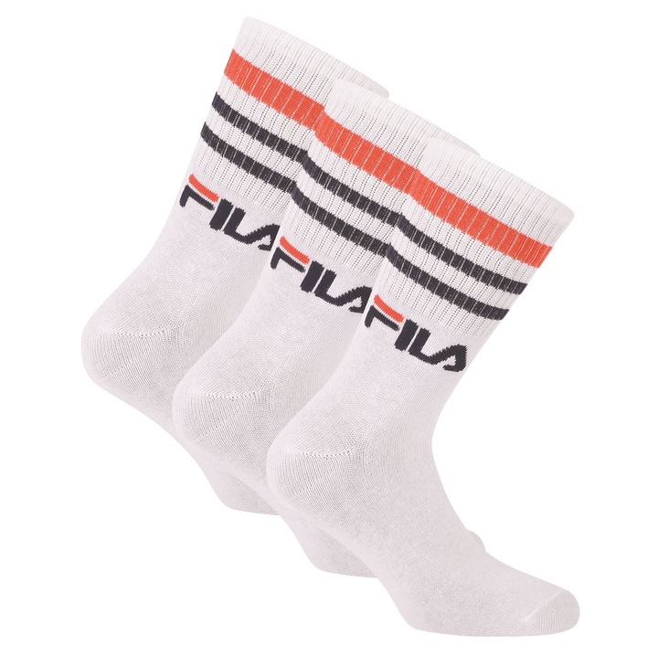 Fila, Set de sosete lungi unisex cu logo - 3 perechi, Alb