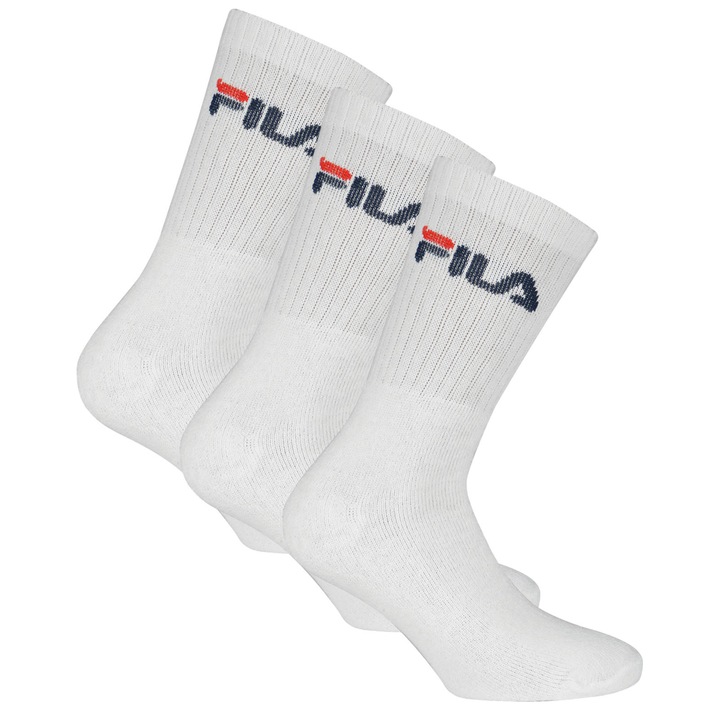 Fila, Set de sosete lungi unisex cu imprimeu logo - 3 perechi, Alb