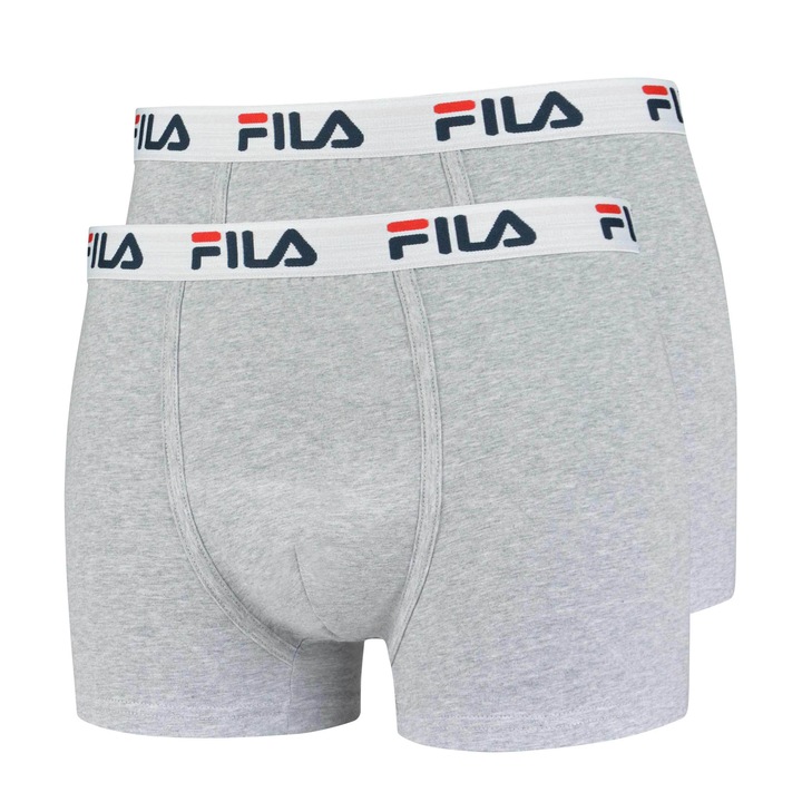 Fila, Set de boxeri cu banda logo in talie - 2 perechi, Gri deschis, S