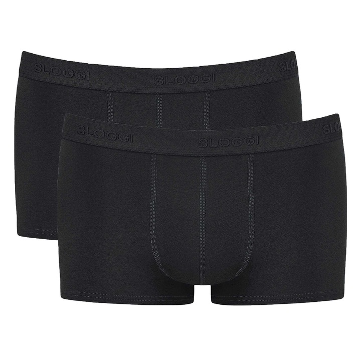 Sloggi, Set de boxeri cu model uni 13229 - 2 perechi, Negru