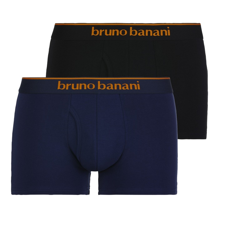 Bruno Banani, Set de boxeri cu logo - 2 perechi, Negru/Albastru