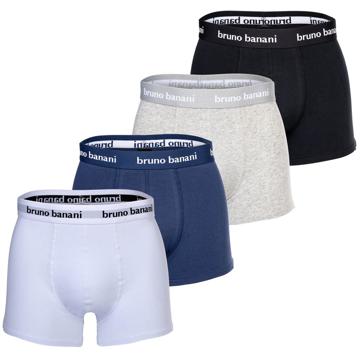 Bruno Banani, Set de boxeri cu logo - 4 perechi, Alb/Negru/Gri deschis melange