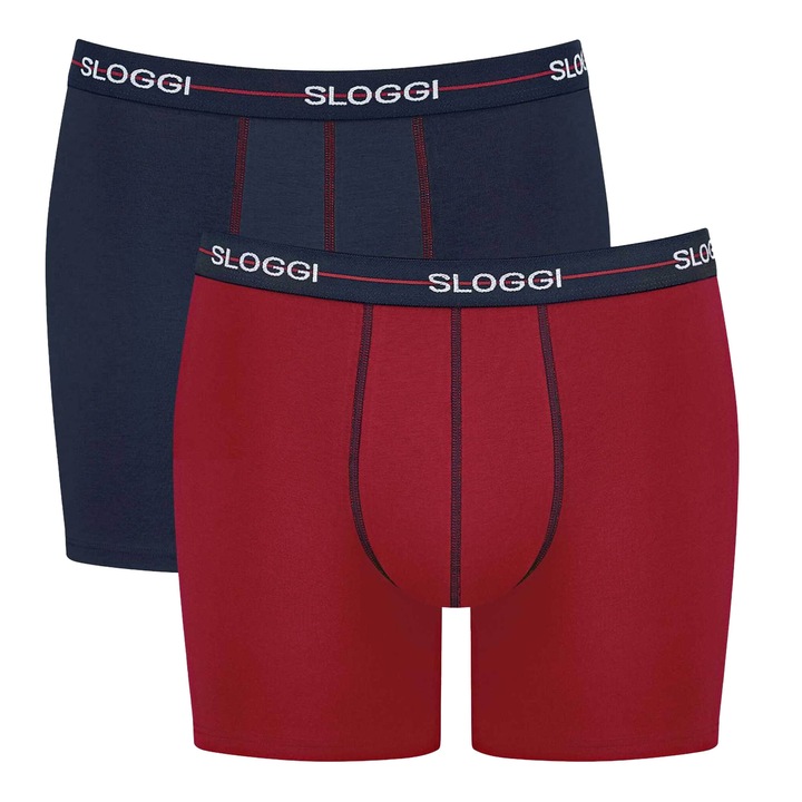 Sloggi, Set de boxeri cu garnituri contrastante - 2 perechi, Rosu/Albastru inchis