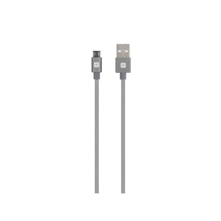 Cablu Skross USB-A - microUSB, Impletitura metalica, 1.20 m, Gri