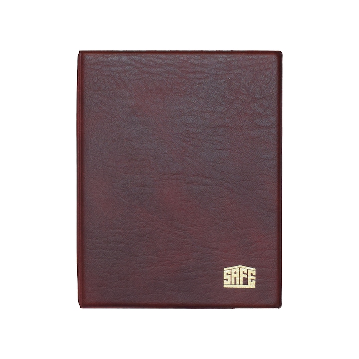 Clasor pentru timbre in format A6, Safe Albums, cu 5 folii albe si coperta captusita de culoare Burgundy