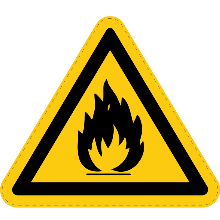 Sticker Indicator Autoadeziv de Avertizare Materiale Inflamabile 10 cm