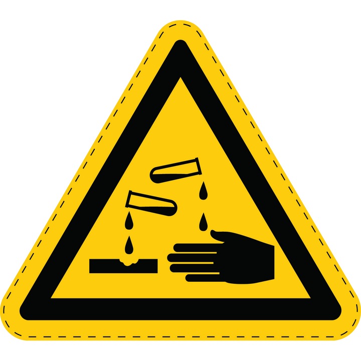 Sticker Indicator Autoadeziv de Avertizare Substante Corozive 10 cm