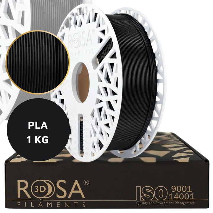 Filament 3D, Rosa3D, PLA Starter Negru, Sigur Pentru Copii, Pentru Incepatori, Usor De Imprimat, Biodegradabil, Contact Alimentar, Obiect Decorativ, 1 kg, Negru