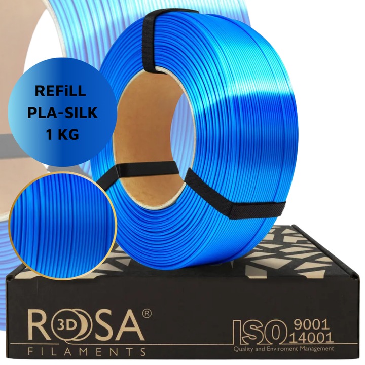 Filament 3D, ROSA3D, 1 Kg, 1.24 g/cm³, 225 C, SILK, Pentru Imprimanta 3D, Biodegradabil, Home si office, Albastru