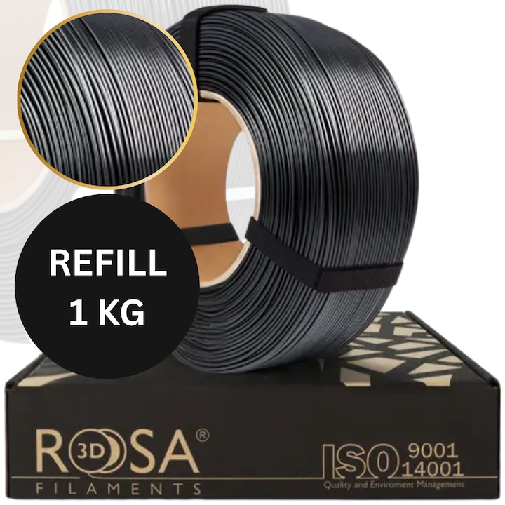 Filament 3D, Rosa3D, Refill Pet-G Standard Hs, 1.75 mm, Usor De Imprimat, Durabil, Fara Stringing, Produs De Inalta Calitate, Perfect Pentru Imprimare 3D, Obiect Decorativ, Compatibilitate Larga, 1 kg, Negru