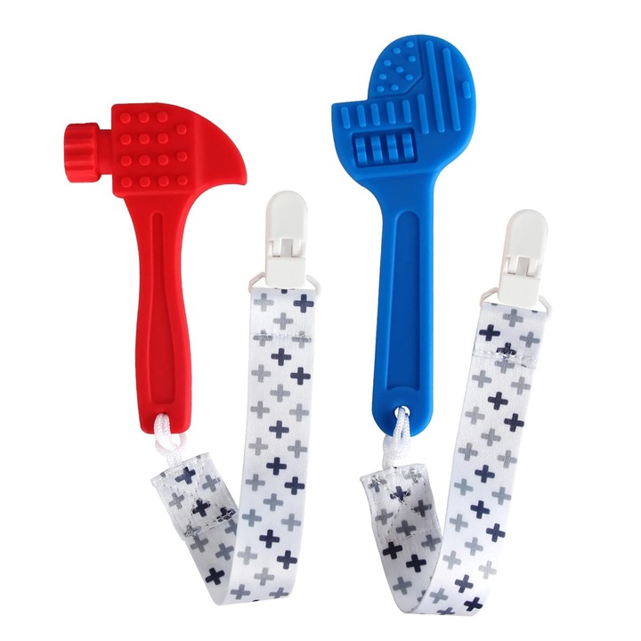 2 db fogzós játék készlete, vászon, szilikon, piros/kék