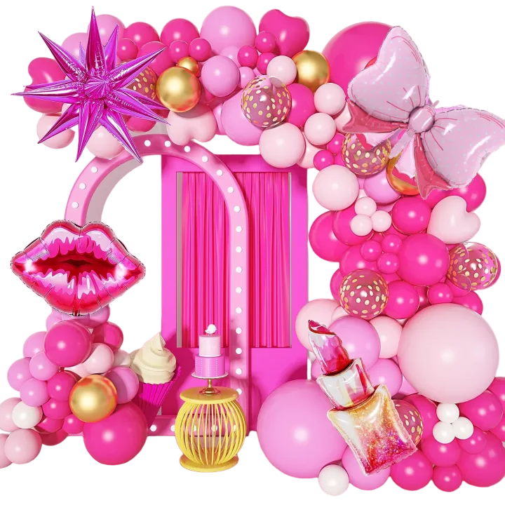 Комплект арка с балон за рожден ден, ANTADESIM, Barbie, розов, 184 части