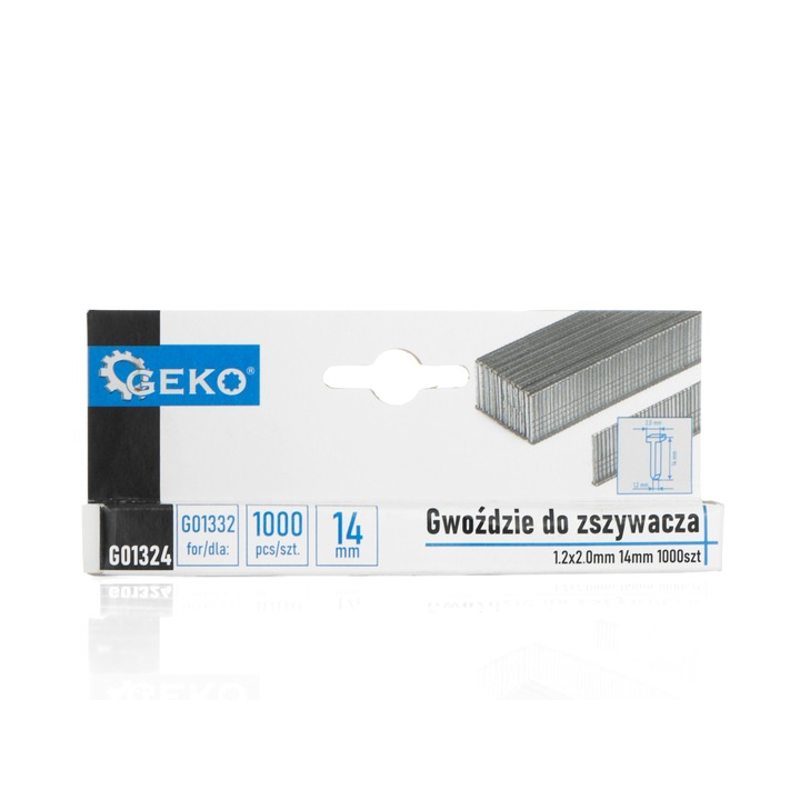 Szegkészlet tűzőgéphez, 1, 2 x 2, 0 mm 14 mm, 1000 elem, Geko G01324