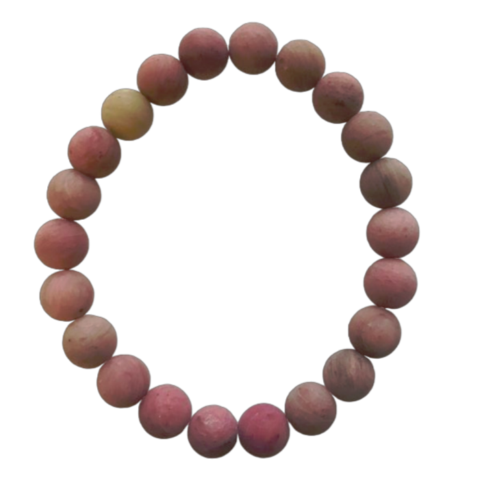 Karkötő, rodonit, matt, ásvány, 8 mm, gumis, kézműves, rózsaszín, 16 cm