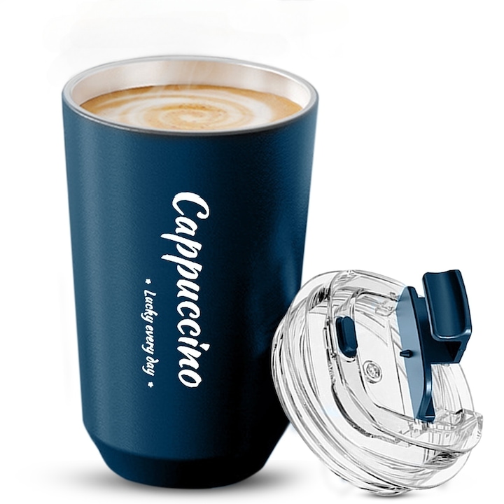 SDLOGAL termikus bögre, 380 ml, rozsdamentes acél, szivárgásmentes tömítés, kézi szállítás, kék