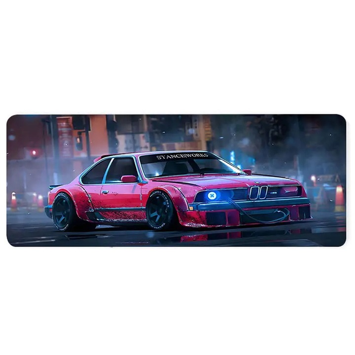 Mouse pad gaming SDLOGAL, 90x40 cm, Imprimare Ridicata -definitie, pentru protectie birou, impermeabil, Baza anti-alunecare, Rosu/Negru