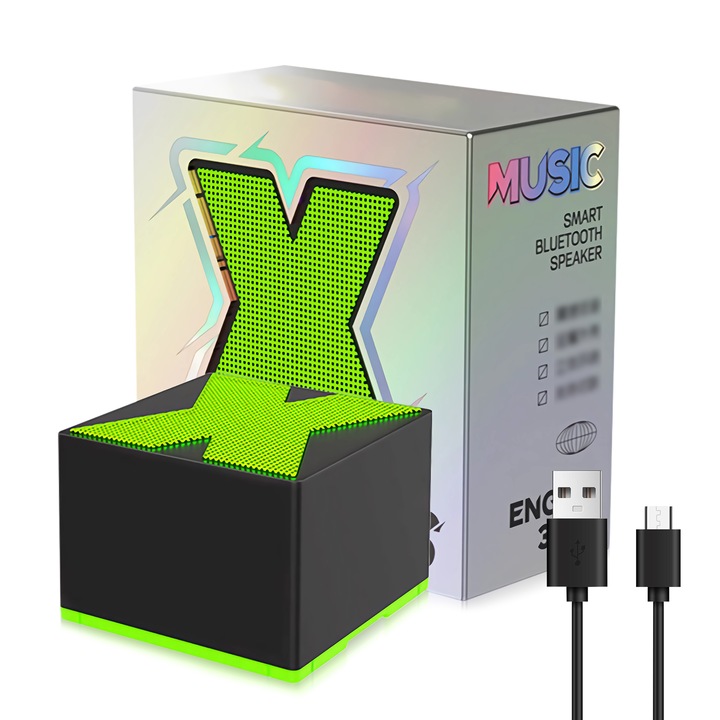 Boxa portabila Wireless SDLOGAL, Bluetooth 5.0, Fast-Pair, Super Bass, Incarcare USB Type-C, 500 mAh, Verde/negru
