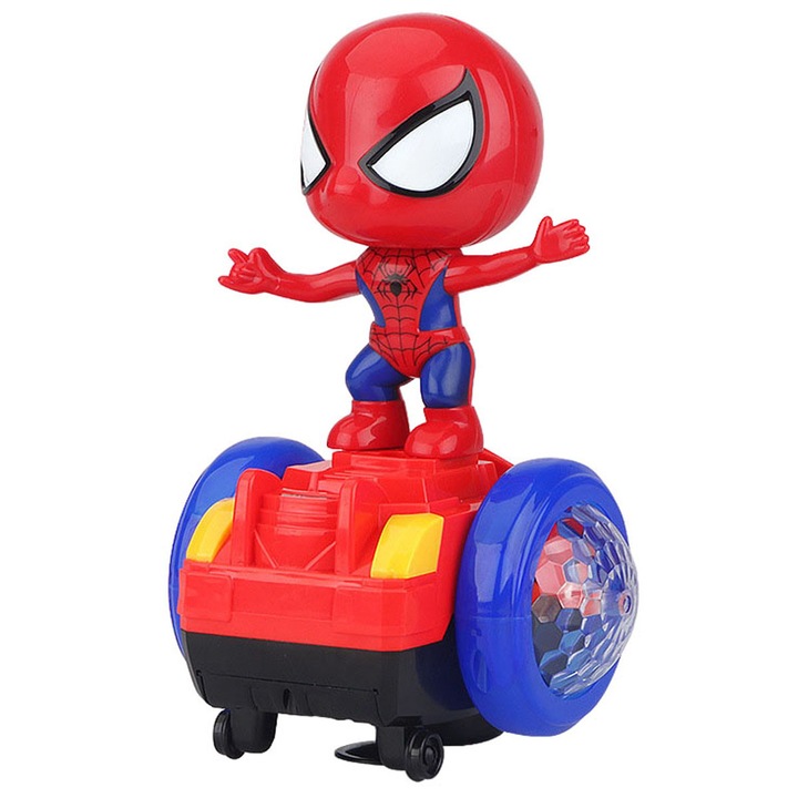 Интерактивен робот с въртене на 360°, Детска играчка, MorFansi, LED светлини и музика, Антистрес образование, 3 години+, Спайдърмен