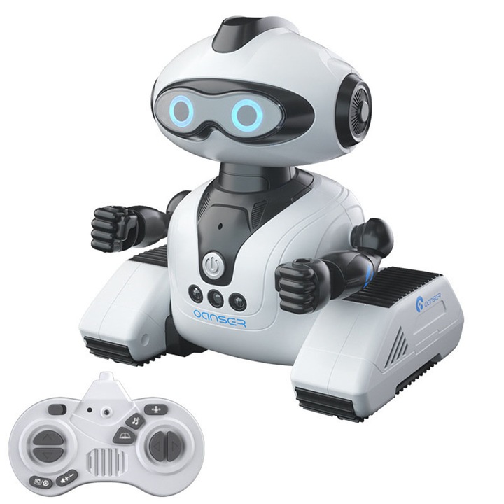 Robot inteligent copii cu telecomanda, Multifunctional, MorFansi, Ochi LED si Muzica, 2.4 GHz, Reincarcabil USB, 3ani+, Alb